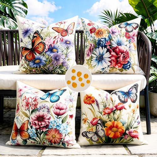 Utomhus vattentäta kuddöverdrag 45 x 45 boho kuddfodral 4-pack trädgård spridningskuddar modetillbehör modern bondgårdsdekor fjärilar blomma kudde soffkuddar för boho heminredning