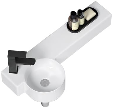 GdloWOoc Lavabo Angolare da Parete in Ceramica, Compacto Lavabo Bagno con Rubinetto Lavabo, Salvaspazio Slim Mobiletto Angolare per Bagno Moderno(27.6,Left)