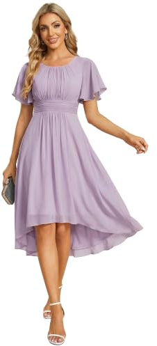 Ever-Pretty Robe de Cocktail Soirée Femme Col Rond Manches Courtes Mousseline EG02053