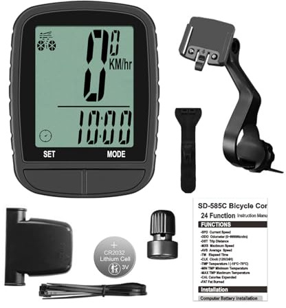 Tbest Ordinateur de Vélo Compteur de Vitesse de Vélo sans Fil 24 Fonctions Réveil Automatique Rétroéclairage Compteur Kilométrique de Cycle ABS pour Cyclistes et Cavaliers (585 Noir sans Fil)