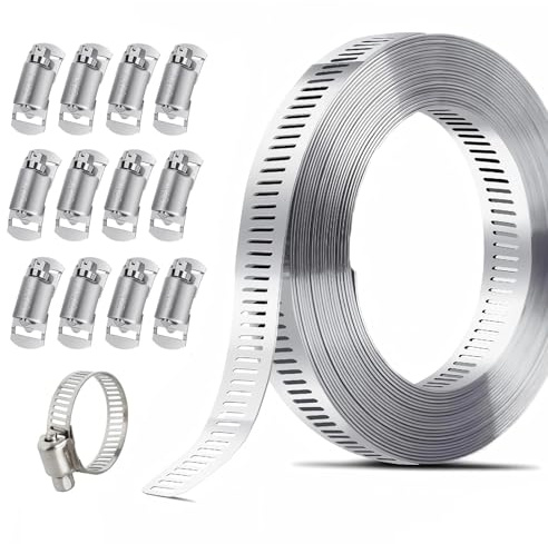 Vingspina 5 Metros Abrazaderas Metalicas para Tubos | Abrazadera Metalica con 12 Abrazaderas de Fijación, Abrazaderas de Manguera de Acero Inoxidable, para Tubería de Agua/Tanque