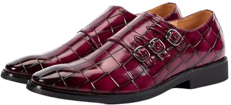 Hantverkade Lacklader Affärsloafers Vintage Dubbel Monk-strap Klädkor For Män Bröllop Och Avslappnade Tillfällen(Red,41 EU)