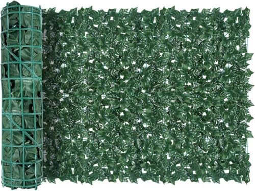 Pantalla De Privacidad De Hiedra Artificial, Decoración De Pared con Seto Artificial, Panel De Valla Verde, Rollo De Hojas De Plástico con 100 Bridas Deep Green Pothos 3 * 0.5m