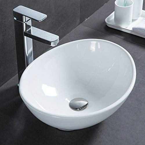 HomeLava Waschbecken Aufsatzwaschbecken mit Pop up Ablaufgarnitur Oval Geformte 41 x 34 x 14 cm, Weiß