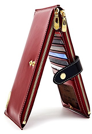 ANDOILT Damen Echt Leder Brieftasche RFID Blockierung Kreditkarte Halter Reißverschluss Geldbörse Handy Handtasche rot