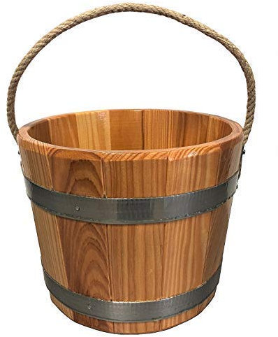 SudoreWell® Saunaeimer Saunakübel aus Lärchenholz mit transparenter Versiegelung und Hanftrageseil