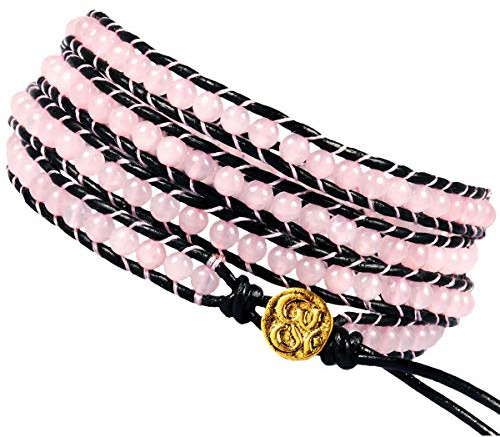 KYEYGWO Healing Gemstone Leder geflochtenes Armband Chakra Kristallverpackungs-Armband für Unisex