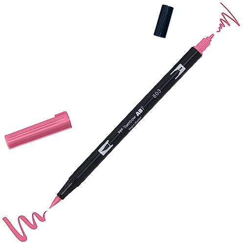 Tombow - ABT Dual Brush - Pennarello doppio pennello acquerellabile - Per lettering, disegno, pittura, manica - uso domestico e professionale - Color pink punch