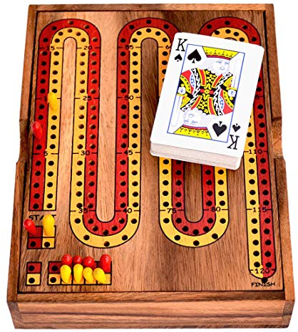 Cribbage Holzbox mit Spielkarten für 2 Spieler Knobelholz Gesellschaftsspiel, Brettspiel mit Kartenspiel Unterhaltungsspiel für die ganze Familie