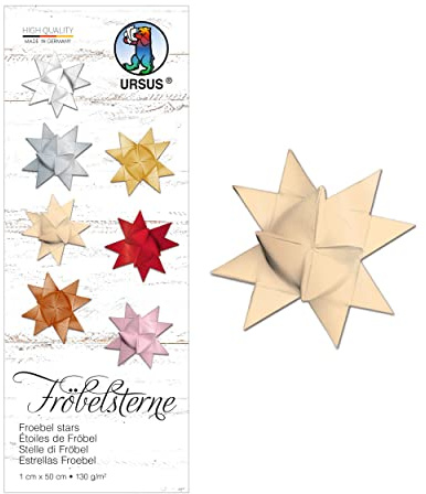 Ursus 3200010 - Papierstreifen für Fröbelsterne, chamois, aus Tonzeichenpapier 130 g/qm, ca. 1 x 50 cm, 100 Streifen für ca. 25 Sterne, Bastelklassiker zur Weihnachtszeit