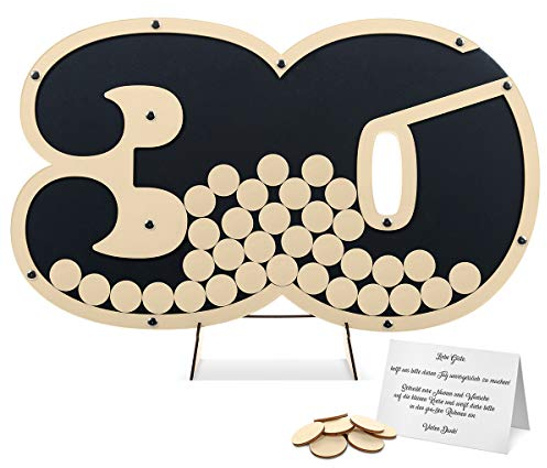 Geburtstag Gästebuch Alternative 53,5x32cm inkl. Standfuß und Holzkreise zum Einwerfen - 30 Jahre Anthrazit