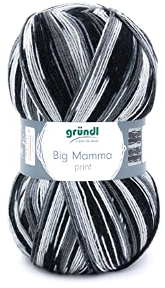 Gründl Wolle Big Mamma Print - XXL Wolle zum Stricken - Großknäuel 400 g / 1040 m - Wolle Farbverlauf aus 100 % Polyacryl - Hellgrau-anthrazit-schwarz-weiß