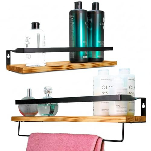 ONYXONE® 2er Set Wandregal Holz aus Kiefer/Küchenregal/Schweberegal/hängeregal/Regalbrett mit Handtuchhalter/Gewürtzregal/Holzregal für Badezimmer, Küche, Schlafzimmer, Wohnzimmer