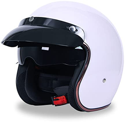 Jethelm Motorrad Roller Offenes Helm Mit Sonnenblende Erwachsener Open Face Helmet Scooter Moped Mofa Helm Herren Damen Retro Vintage Pilot Biker Helmet DOT/ECE-Zertifizierung,Weiß,L