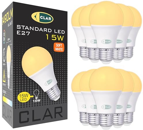 CLAR - E27 LED Warmweiss, Glühbirne, LED Birne E27, Leuchtmittel E27, 100W-120W, 15W (Pack 10)