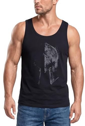 Neverless® Herren Tank-Top Bedruckt Sparta-Helm Spartaner Helmet Printshirt Muskelshirt Muscle Shirt Schwarz XL