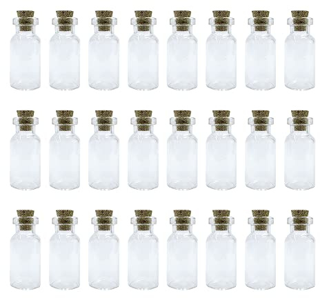 WYAN 24 Pièces 3 ML Petite Bouteille en Verre, Pour Décoration & Rangement | Verre, Transparent, Avec Bouchon en Liège, Col Incurvé, pour Poudre, Bijoux & Messages en Bouteille