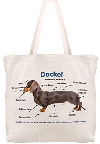 Merchandise for Fans Einkaufstasche - 38 x 48 cm x 13 cm, 24 Liter - Motiv: Dackel/Teckel/Dachshund Alternative Anatomie - 04