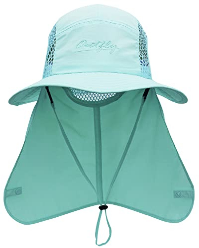 WANYING Unisex safari-keps med extra långt nackskydd buskhatt solhatt legionär keps UPF 50 UV-skydd andas för camping utomhus storlek 56–60, Turkos, 56-60