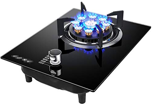 IBOWZ Plaque de Cuisson Gaz Table de Cuisson à gaz Cuisinière à gaz Portable 1 brûleur Wok 5,2 KW Cuisinière en Verre Noir à feu féroce à Neuf cavités [Classe énergétique A+] [Classe énergétique A