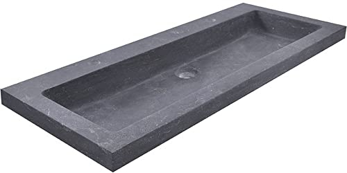 Saqu Waschbecken mit 2 Hahnlochern 100x46x5 cm - Schiefer Schwarz - Waschbecken für Unterschrank, Waschtisch für Badmöbel Set