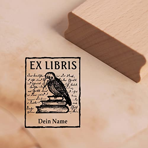 Ex Libris-stämpel med namn – Korv på böcker och gammal skrift Exlibris bok motivstämpel trästämpel 38 x 48 mm