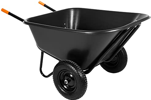 SPRINGOS - Carriola da giardino 300 litri a due ruote, capacità 160 kg, ruote pneumatiche, vasca in plastica, facile montaggio, per lavori di giardinaggio e costruzione