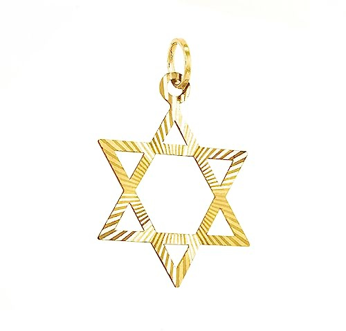 forme di Lucchetta - Davidstern Anhänger aus 14K Gelbgold, 2cm groß - Goldanhänger für Damen und Herren - Echtgold Charms für Armbänder und Halsketten