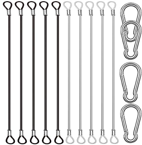 CKANDAY Lot de 10 sangles de sécurité en acier inoxydable de 50 cm avec 4 mousquetons à ressort, câble en fil d'acier avec boucles, revêtement en vinyle, cordon court, chaîne de sécurité, 2 couleurs