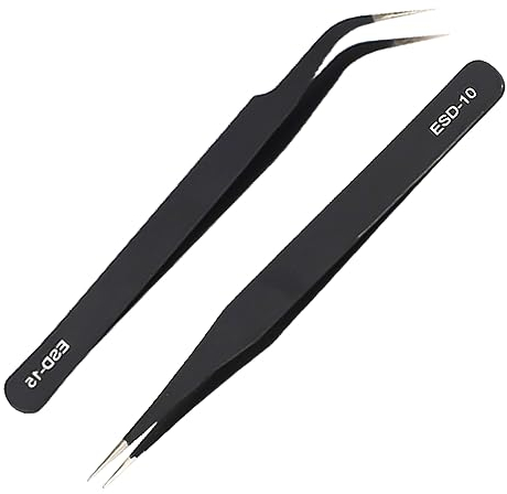 2 pcs Kit de ESD Pinzas antiestática Set,Juego De Pinzas De Precisión,Pinzas Artesanales de Acero Inoxidable,Para Electrónica, Joyería, Artesanías, Trabajos De Laboratorio