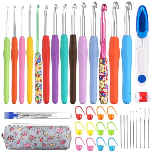 LIHAO 38 pcs Aiguille Crochet Tricot, Kit Crochet Ergonomique avec Poignées en Caoutchouc