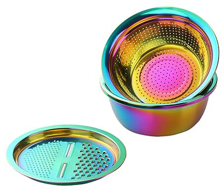 VUIUYOIES Fregadero de acero inoxidable de primera calidad, duradero y moderno, para lavar y colar fácilmente, colador con cuenco, colador de cocina, color ilusorio