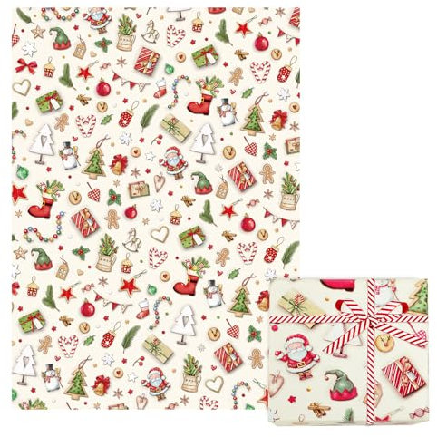 4 Blatt 50x70cm Weihnachtspapier Geschenkpapier Schneeflochen Sterne Weihnachten Weihnachtsgeschenkpapier Geschenkverpackung für Xmas Party Papier Geschenke Christmas Wrapping Paper (Weiß)