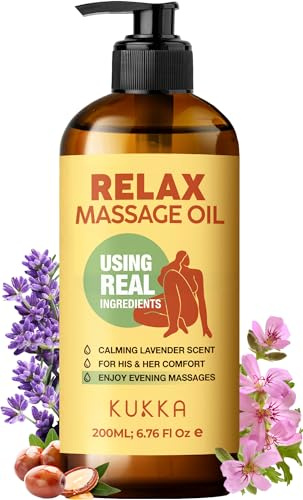 Kukka Massageöl öl [100% NATURREIN] Für Massagetherapie, Ganzkörperentspannung, wärmend für Frauen und Männer, mit Lavendel, Jojoba, Rosen - geranie & Vitamin E (200ml)