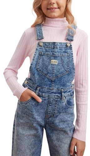 Stylerstreet/Shishoo Girl’s Denim Dungarees Stretch Jumpsuits, Girls Blue Denim Playsuit for Kids, Stylish and Comfortable Dungaree Ripped Jeans Adjustable Straps for Girls, Ages 6-12 Years