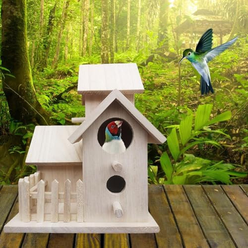 Casetta per uccelli in legno all'aperto, casetta per uccelli selvatici mangiatoia da tavolo appesa villa nido di alimentazione casa giardino cortile decorazione
