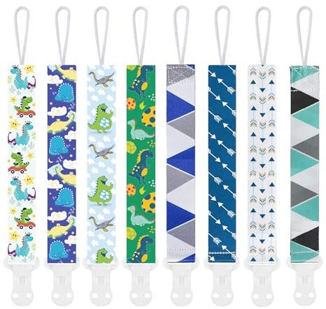 Smlpuame Dummy Clip Boys,8 Pack BPA Free Soother Chain,Pacifier Holder Clips for Teether Toy,Baby Dummy Strap Clip Universal Design Fit All Pacifiers Baby Teething Toys,Newborn Baby Gift