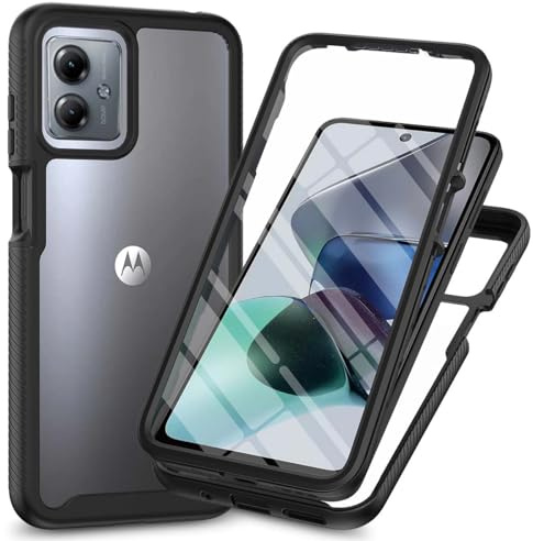 PEIYE Funda para Motorola Moto G14, Protección 360°, Protector de Pantalla, Carcasa con Bumper de Silicona Suave y Trasera Transparente de PC, Antigolpes, Armor -Negro