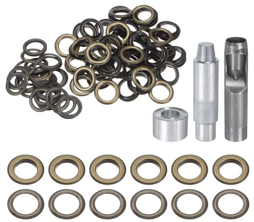 QUARKZMAN Grommet Werkzeug Kit, 100 Pcs 20mm Ösen mit 2 Ösenzange & 1 Scheiben Set, Metallösen Kupfer Tülle Stanzwerkzeug für Stoff Planen Leder Gewebe Vorhang Poolabdeckung, Bronze