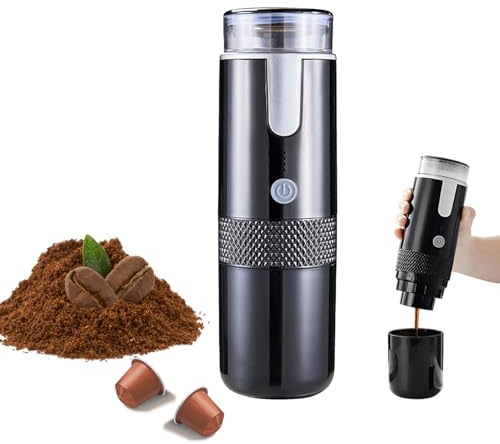 Goshyda Cafetera espresso eléctrica portátil, mini cafetera de mano recargable, para cápsulas K-Cup y café molido, ideal para acampadas, viajes, autocaravanas y la oficina