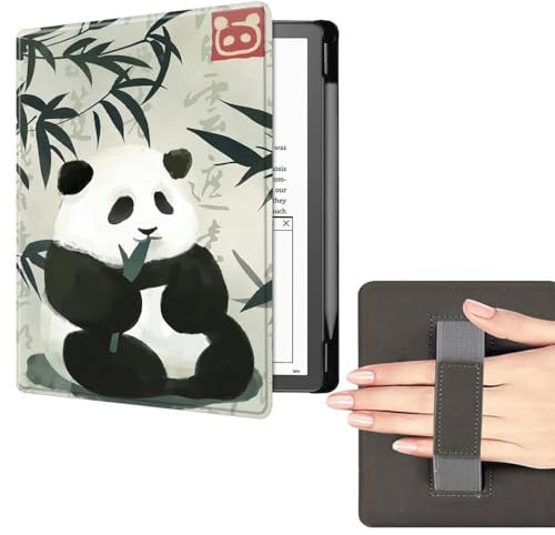 Étui pour Kindle Scribe 10,2 Pouces Sorti en 2022, Réveil Automatique Intelligent, Housse en Cuir PU avec Dragonne Compatible avec Kindle Scribe Sorti en 2022 - Panda Mangeant du Bambou