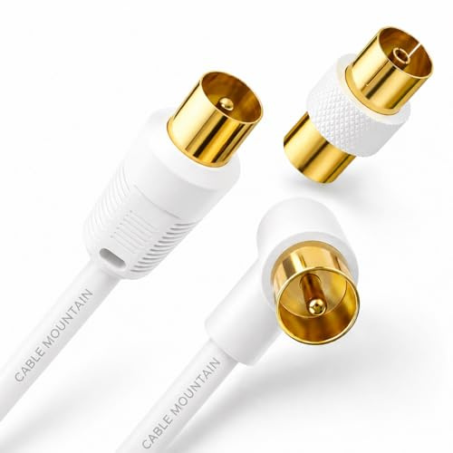 Cable Mountain 1m Right Angle TV Aerial Cable, Gold Plated, White