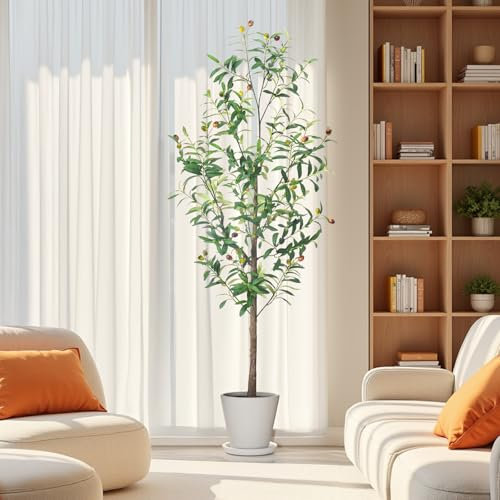 5.25FT Olive Tree Artificial, Fake Olive Plants Faux Tree with Lifelike Leaves Fruits Large Artificial Plants for Indoor Outdoor Home Garden Office Decor, 160cm (White Pot)