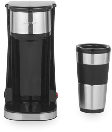 Salter One Cup Coffee Maker – Brew & Go Filter Coffee Machine, Includes 420ml Stainless Steel Travel Mug, Suitable For Ground Coffee/Pads, Washable & Reusable Filter, Brew Coffee In 3-4 Minutes