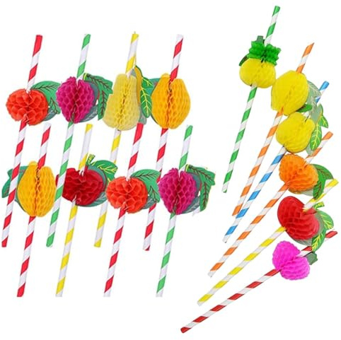 30Pcs 3D Fruits Paper Straws - Summer Party Decorations Cocktail Straws,Summer Party Straws Cocktail Accessories for Drinks,Hawaiian Party Accessories for Tropical Beach Party Supplies Drinking Straws