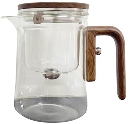 Infusor de té de vidrio - Jarra con filtro de té resistente al calor, de vidrio transparente | de vidrio antiderrames con mango de madera, Infusor de hojas de té, duradera,