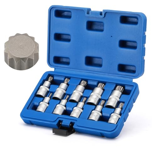 Mayouko Juego de 10 brocas XZN de 1,27 cm poco profundas para llaves de vaso multidientes, métricas, tipo M, cromadas mate, CR-V y S2