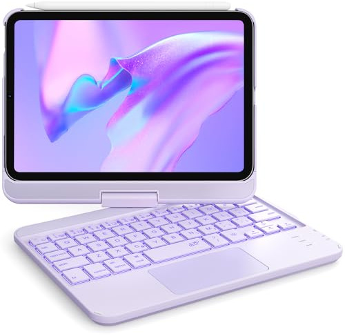 GreenLaw Funda con Teclado para iPad Mini 7 (2024) y Mini 6 (2021) de 8.3 Pulgadas, Panel táctil Inteligente, retroiluminación de 7 Colores, Recargable Tipo C, Funda de Teclado giratoria de 360° para