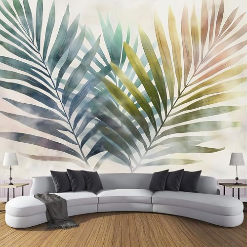 MIATCENRT Papier Peint Panoramique Dégradé Feuilles De Palmier, ‎150X105Cm (L×H) Photo Mural Tissu De Soie, Résumé Poster Tapisserie Mural Personnalisé 3D Pour Salon Chambre Décoration Murale