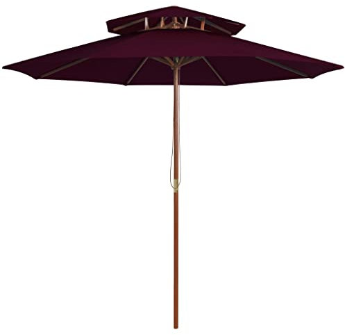 JHQHSM Ombrellone a Due Livelli con Palo in Legno, Ombrellone da spiaggia Decentrato Parasole Ombrelloni da esterno Ombrellone da giardino Per Piscina Giardino Spiaggia di sabbia 270 cm Rosso Bordò